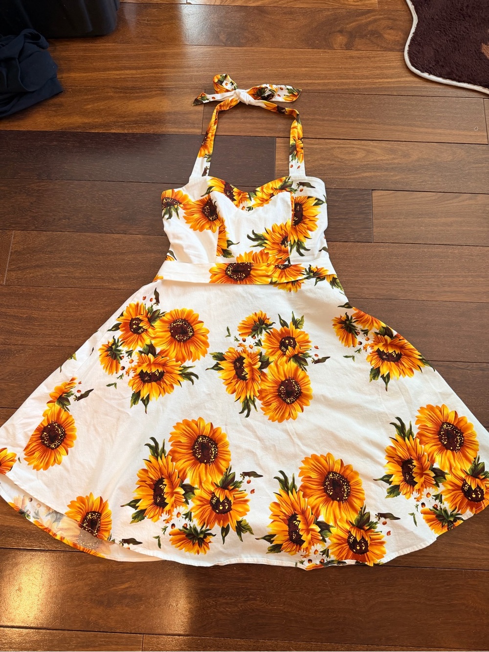 Sunflower Halter Dress for Girls - White & Yellow